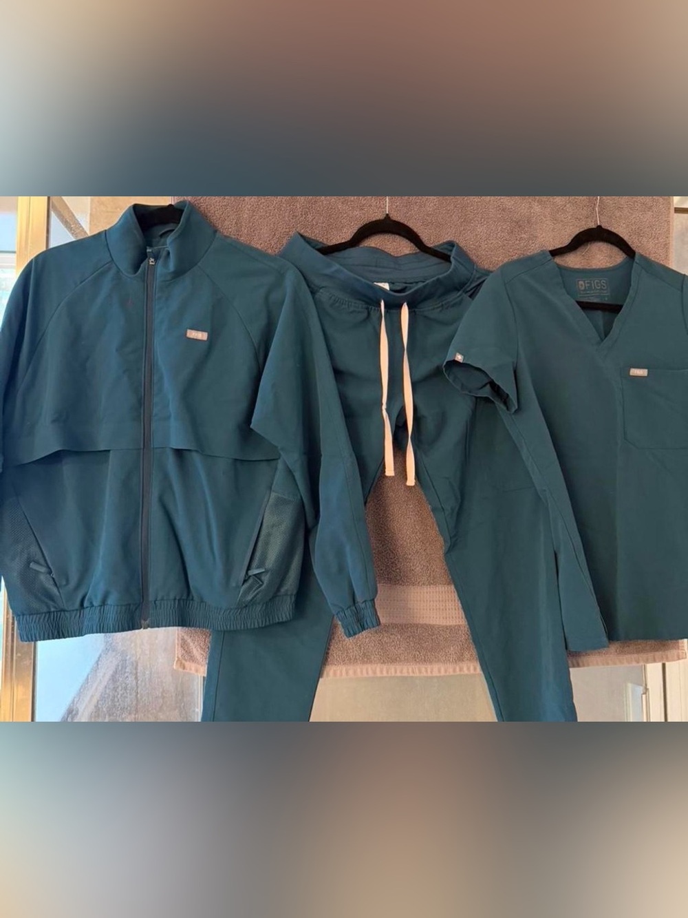 Figs Women's Teal Bomber Jacket & Scrub Set